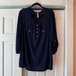 Perseption Blue 3/4 Sleeve Buttoned Polo Blouse